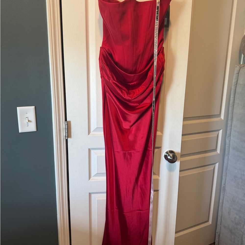 House of CB Red Ruched Cowl Neck Gown
